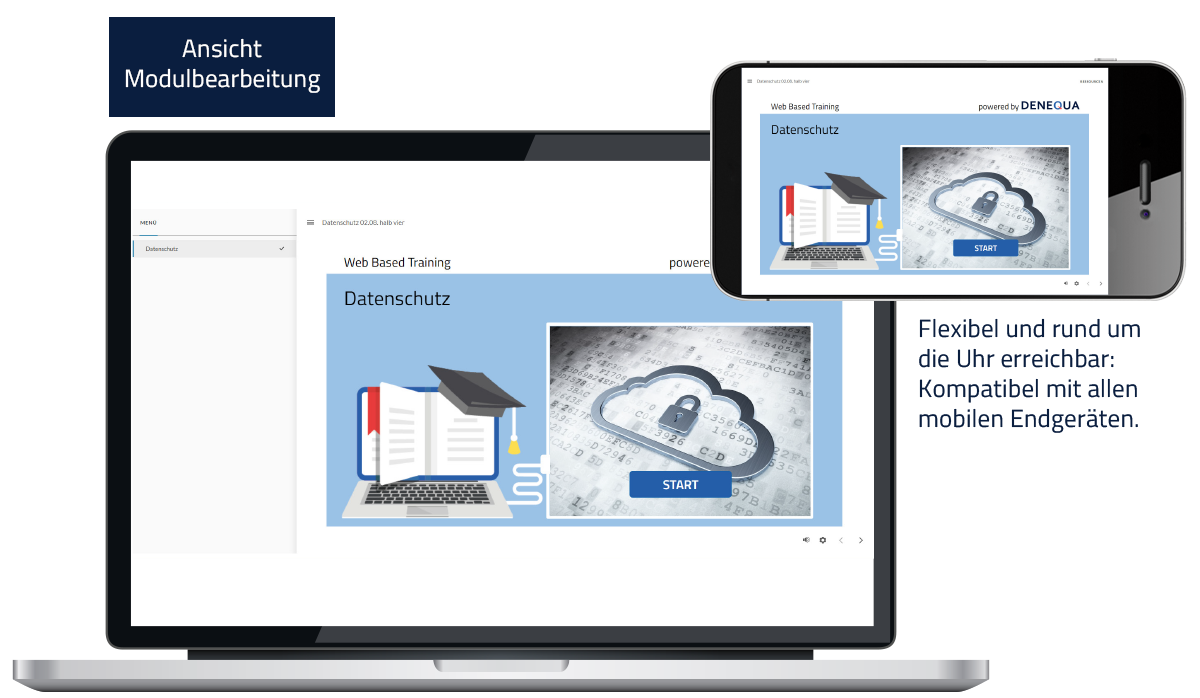 Laptop mit WBT "Datenschutz" Startseite geöffnet