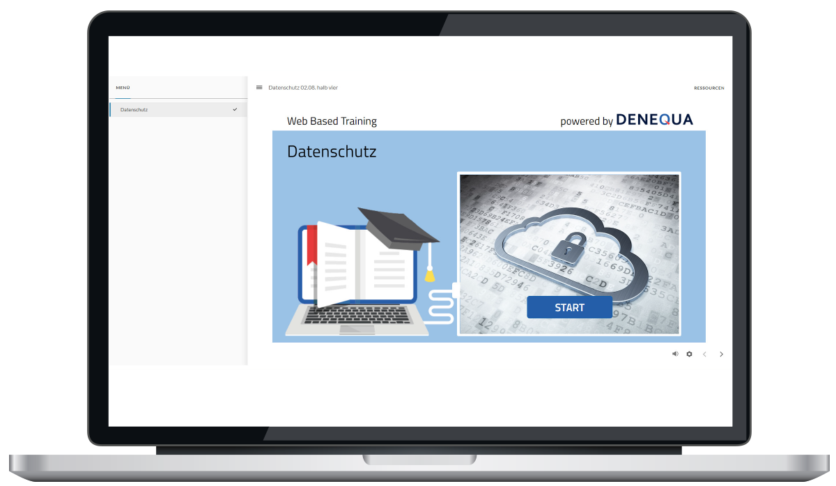 Laptop mit Startseite vom Datenschutz WBT geöffnet